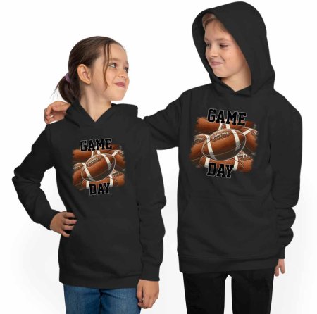 Hoodie Kids Hooded Sweatshirt - Game Day with American Football Balls i511
